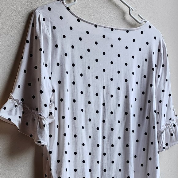 Talbots Black/White Scoop Neck Polka Dot Ruffled Jersey Size Large - Picture 10 of 14